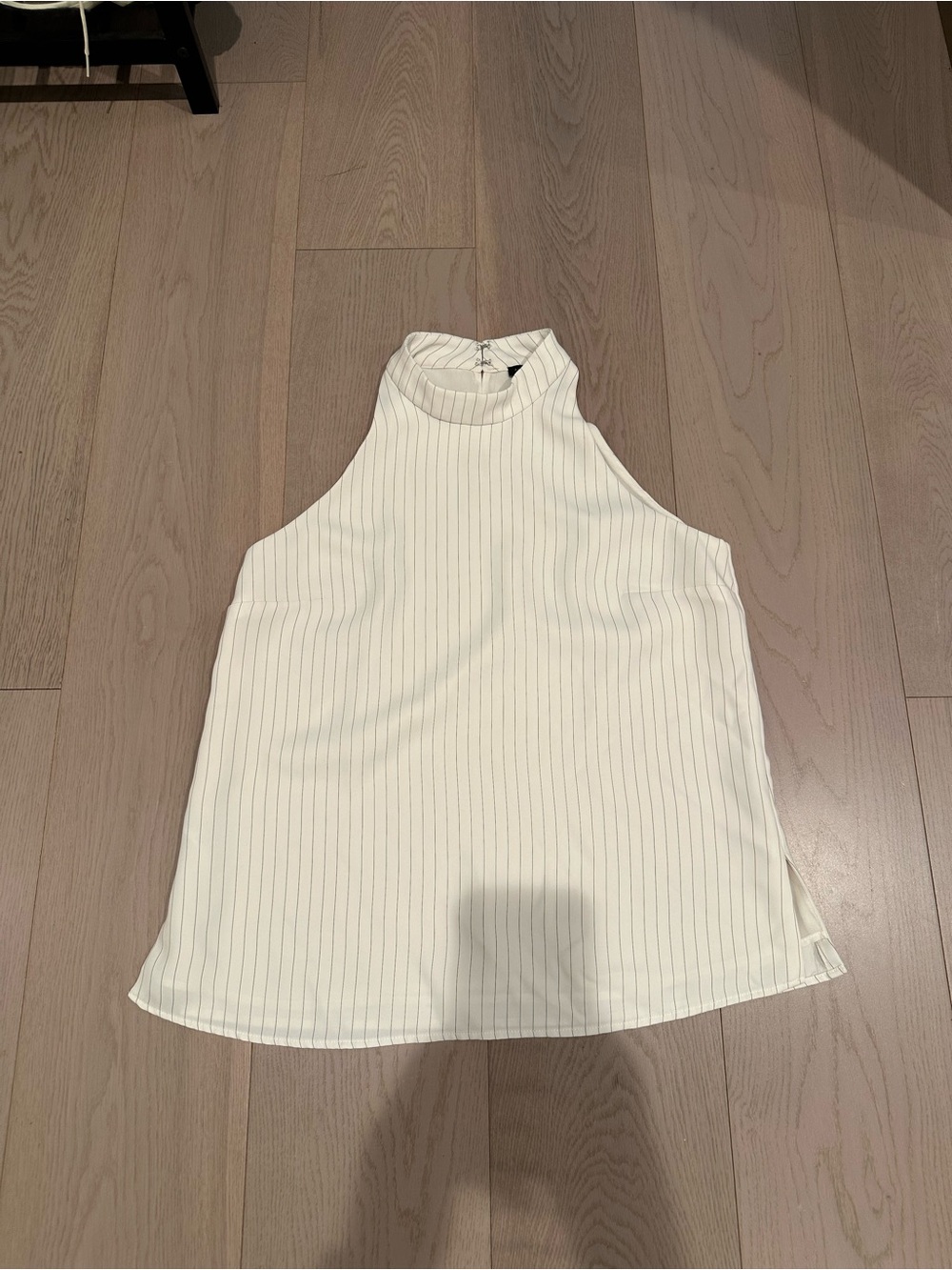 Ann Taylor Cream High-Neck Pinstripe Tank